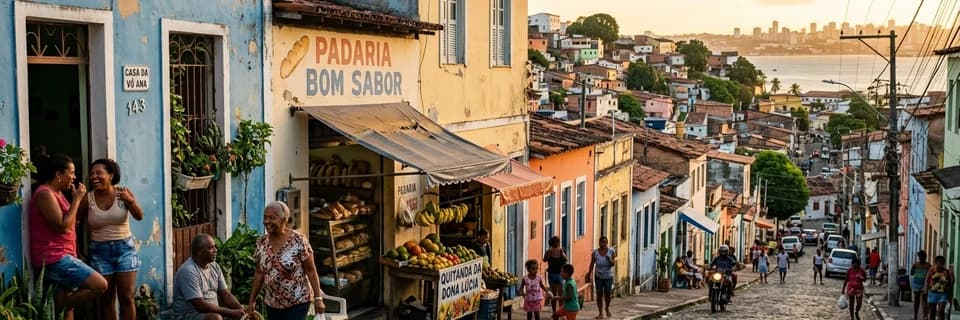 Cotidiano no bairro — Padaria e quitanda com movimento comunitário